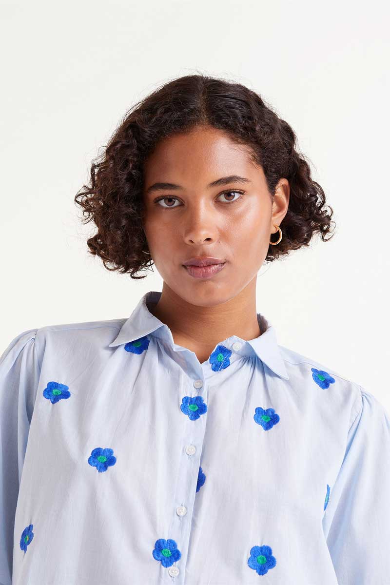 Compañia Fantastica - Blue Flower Embroidered Shirt
