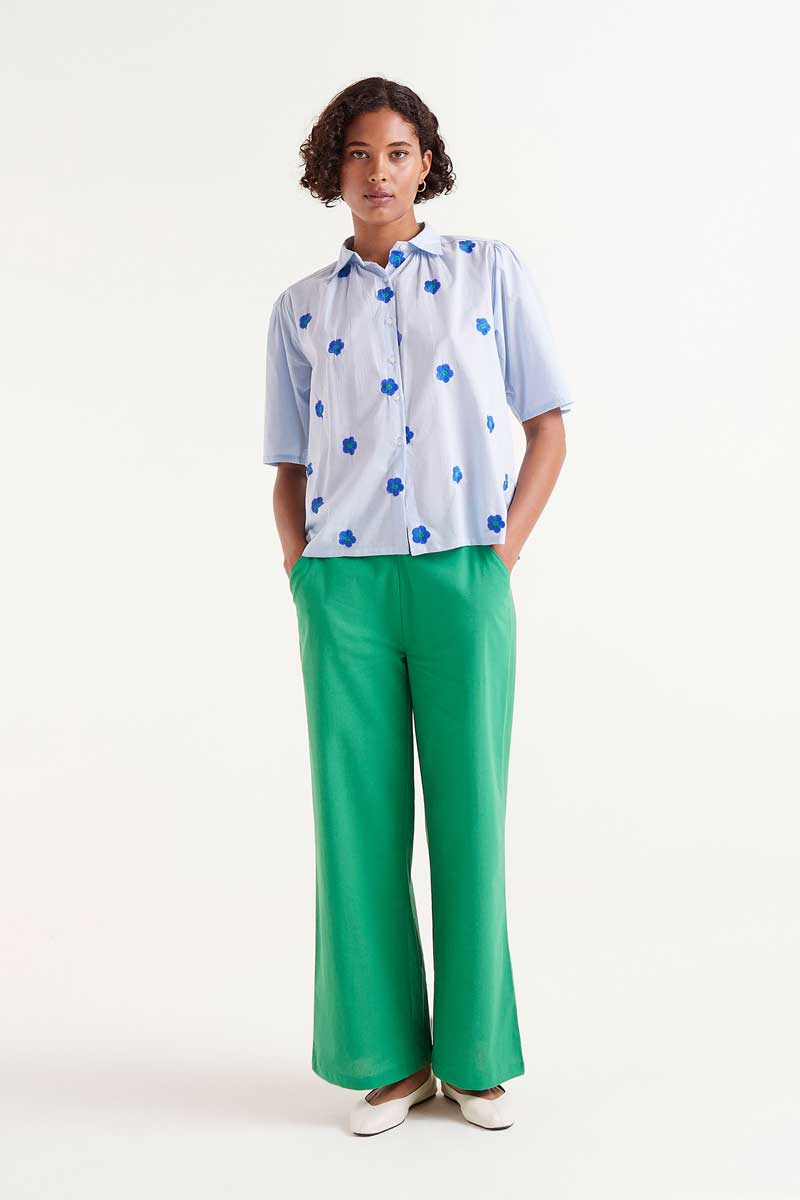 Compañia Fantastica - Blue Flower Embroidered Shirt