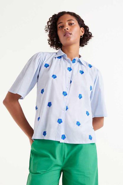 Compañia Fantastica - Blue Flower Embroidered Shirt