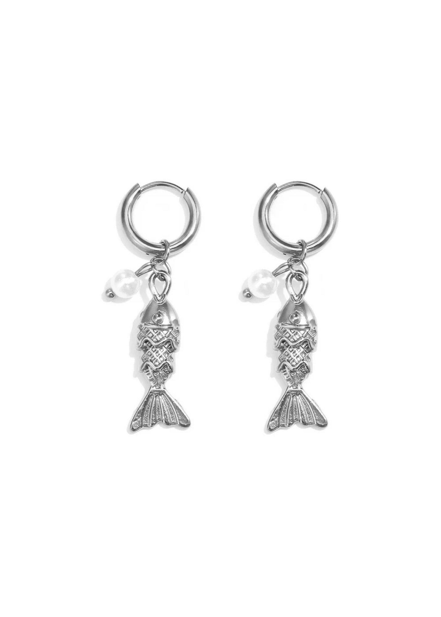 The Edit - Fish Drop Earrings in Silver