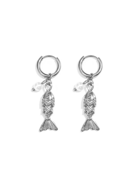 The Edit - Fish Drop Earrings in Silver