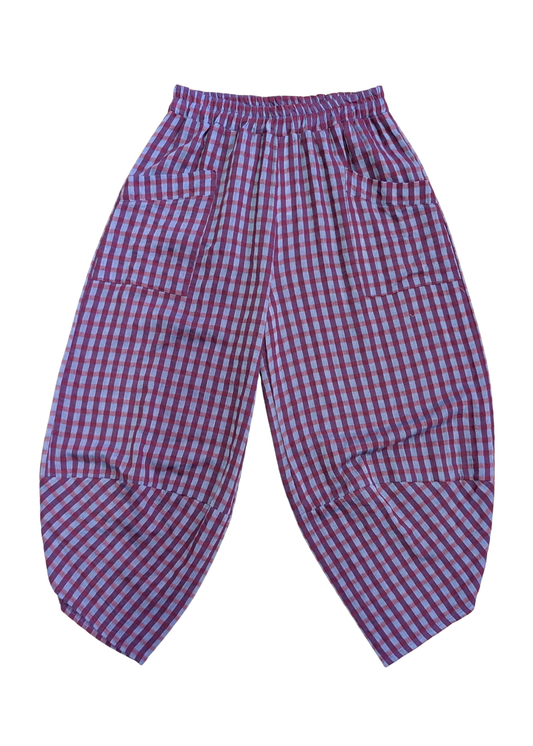 The Edit - Berry & Lavender Gingham Check Barrel Leg Trousers
