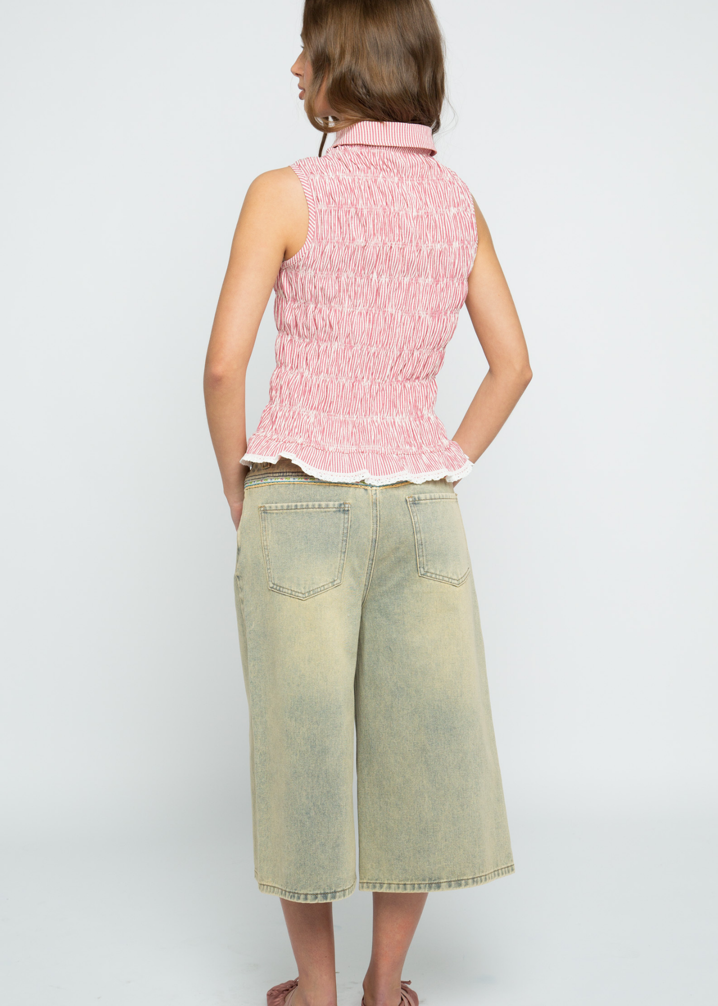 Daisy Street - Junia Red Stripe Shirred Shirt