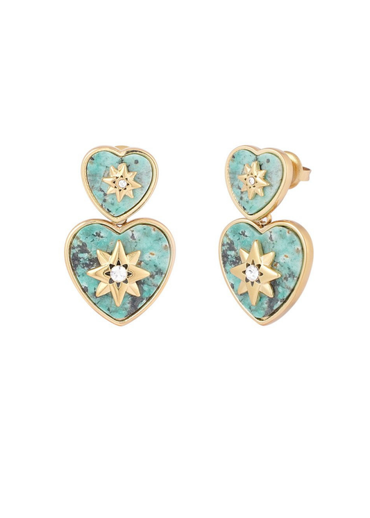 The Edit - Teal Stone Heart Earrings with Star
