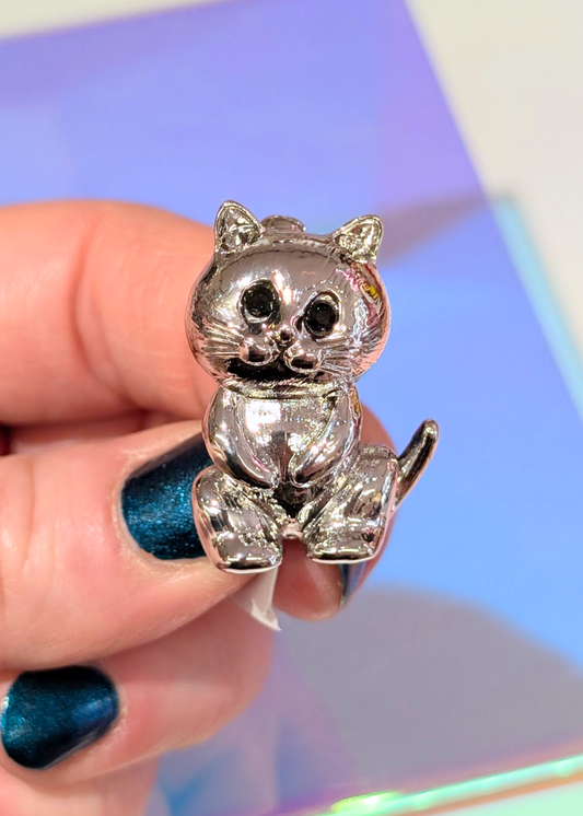 The Edit - Silver Cute Kitten Brooch