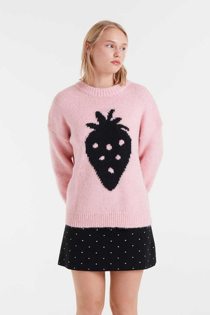 Compañia Fantastica Pink Black Strawberry Knit Jumper