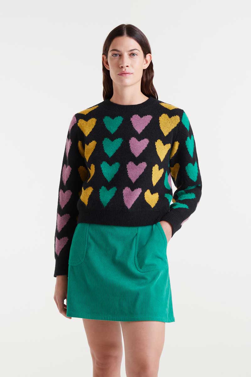 Compañia Fantastica - Black & Pastel Heart Knit Jumper
