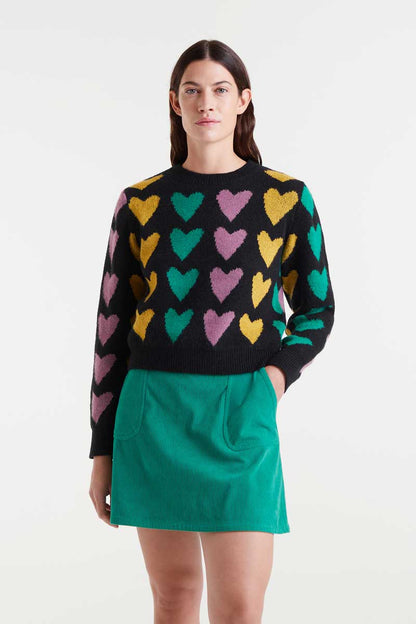 Compañia Fantastica - Black & Pastel Heart Knit Jumper