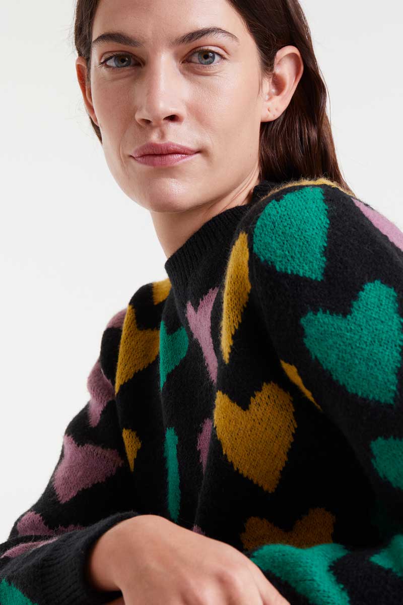 Compañia Fantastica - Black & Pastel Heart Knit Jumper