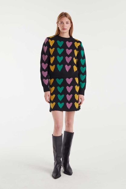 Compañia Fantastica - Black & Pastel Heart Knit Jumper