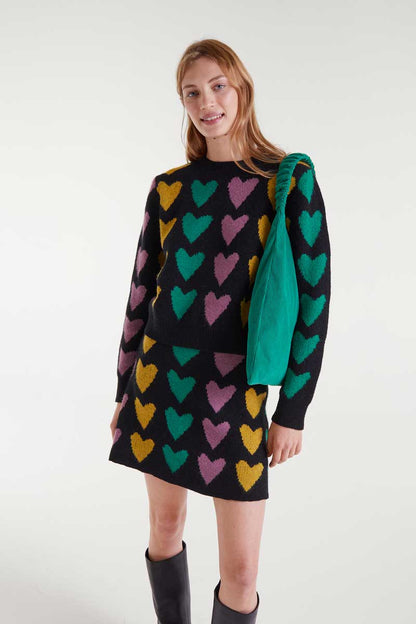 Compañia Fantastica - Black & Pastel Heart Knit Jumper