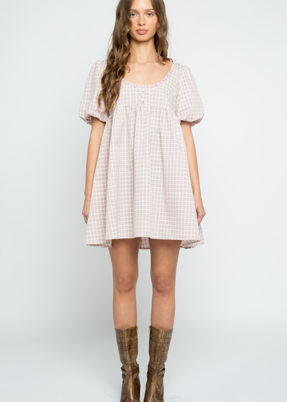 Daisy Street - Orielle Pink Check Scoop Neck Dress