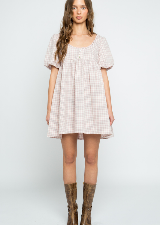 Daisy Street - Orielle Pink Check Scoop Neck Dress