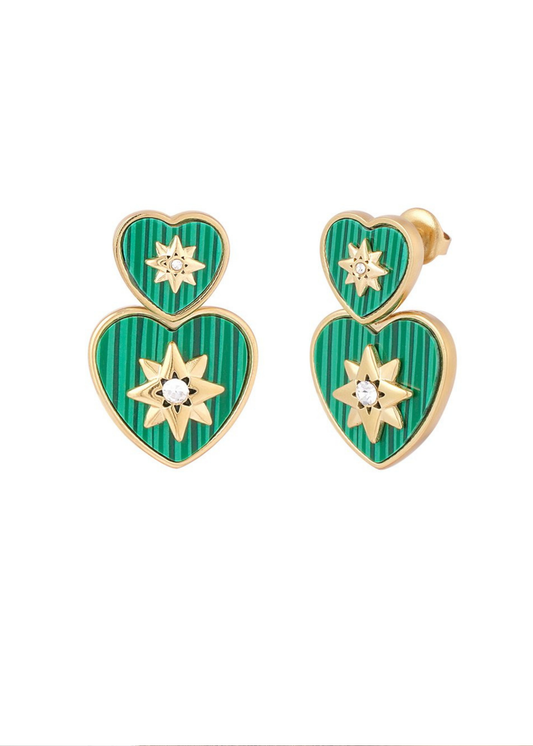 The Edit - Green Stone Heart Earrings with Star