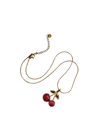 The Edit - Stainless Steel Glitter Cherry Gold Necklace