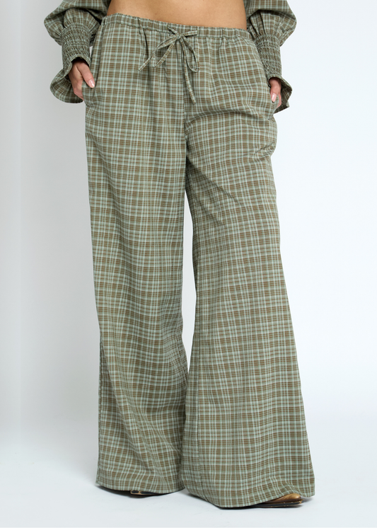 Daisy Street - Lore Green Check Wide Leg Trousers