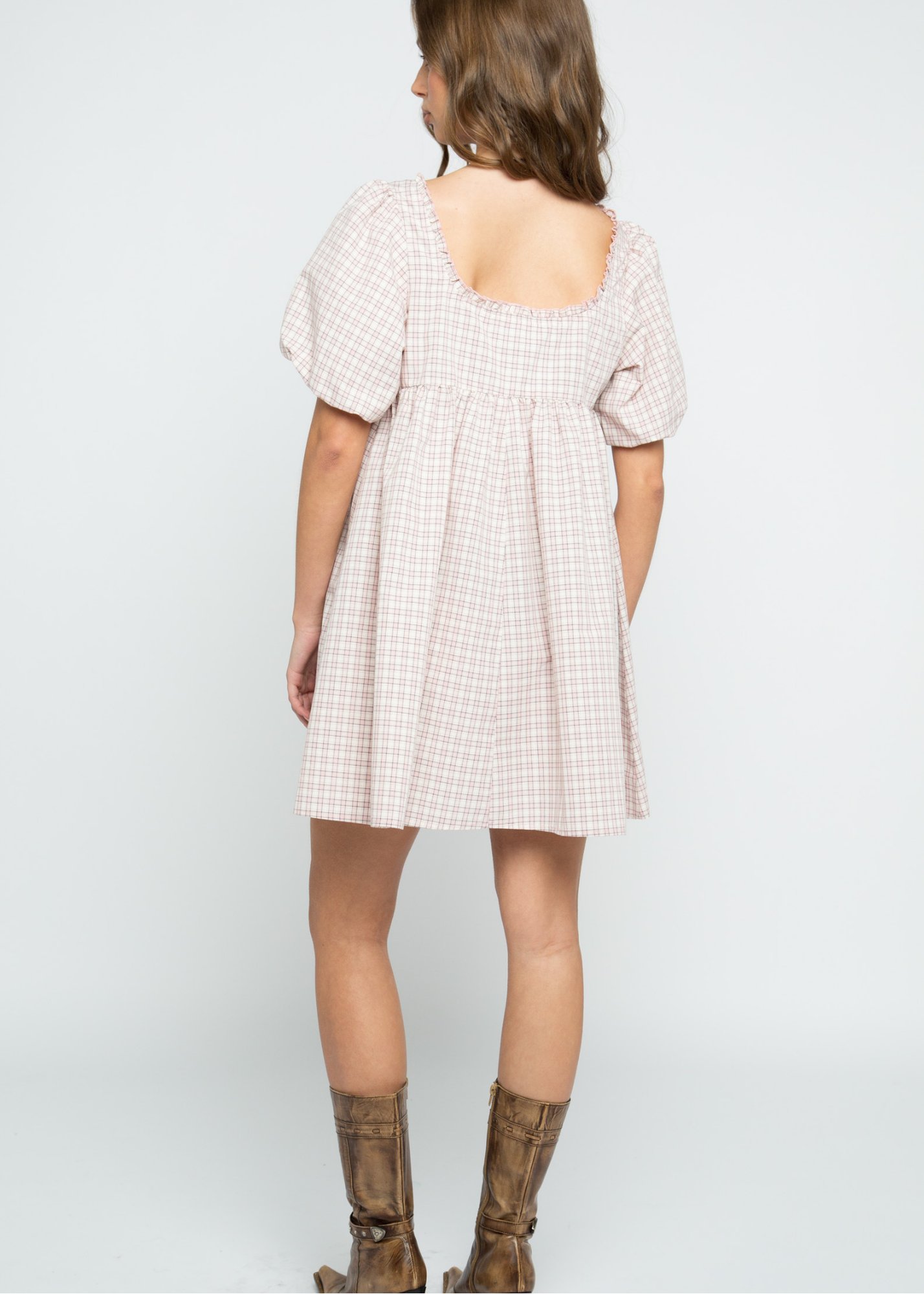 Daisy Street - Orielle Pink Check Scoop Neck Dress