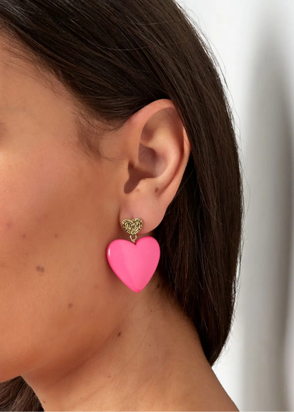 The Edit - Pink & Gold Double Heart Earrings