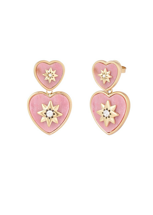 The Edit - Pink Stone Heart Earrings with Star
