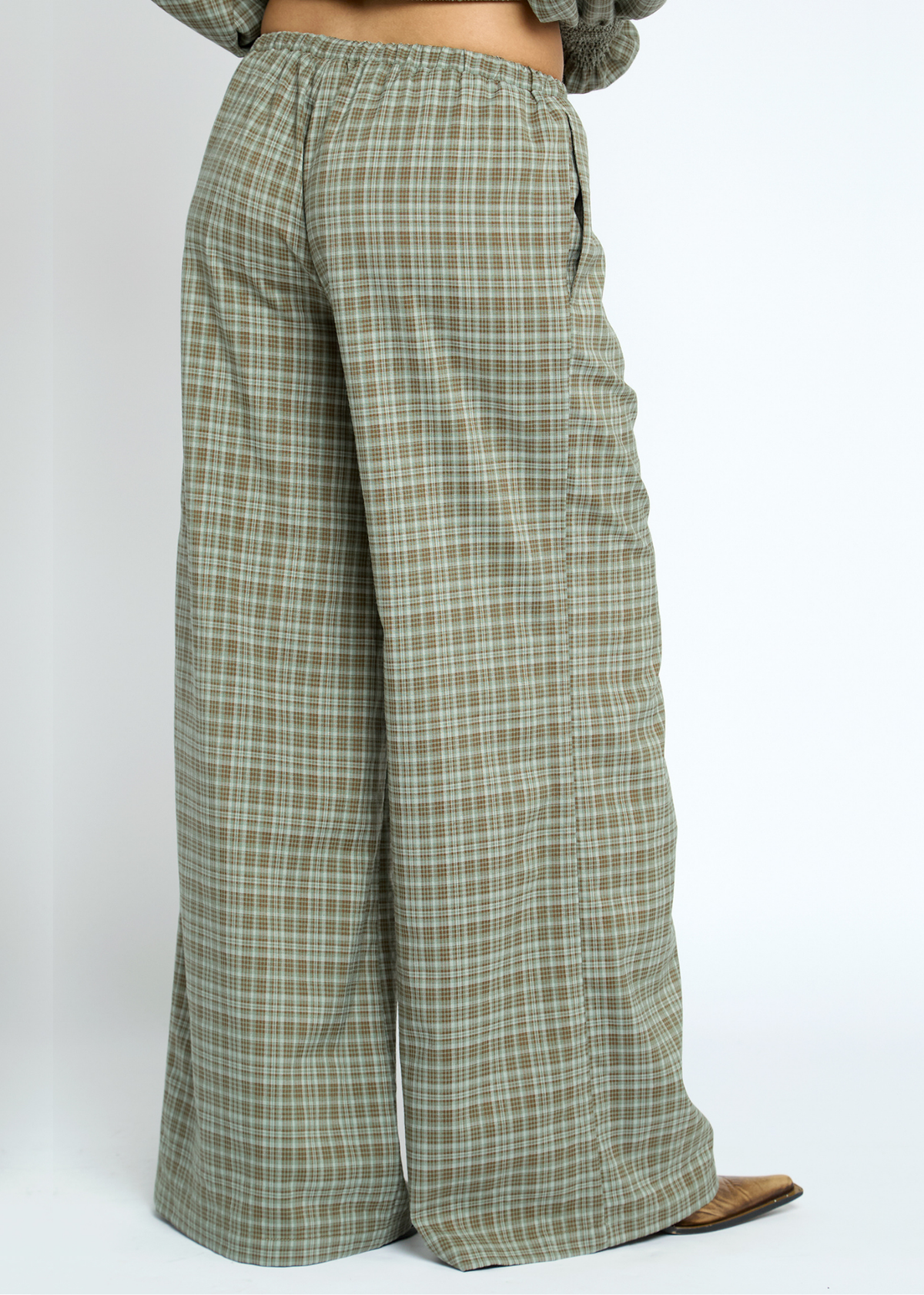 Daisy Street - Lore Green Check Wide Leg Trousers