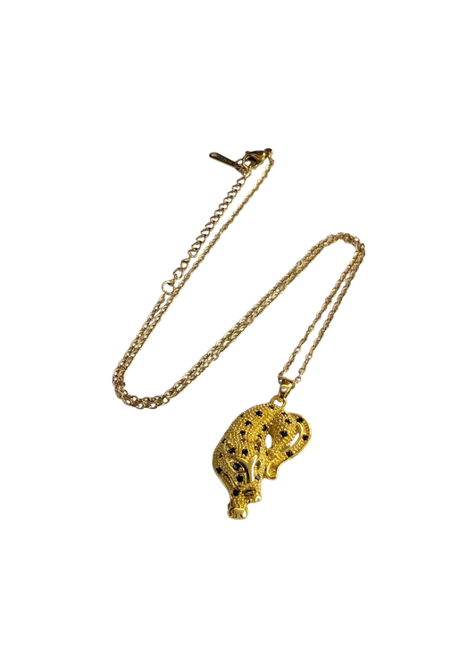 The Edit - Stainless Steel Gold Jewel-Encrusted Leopard Necklace