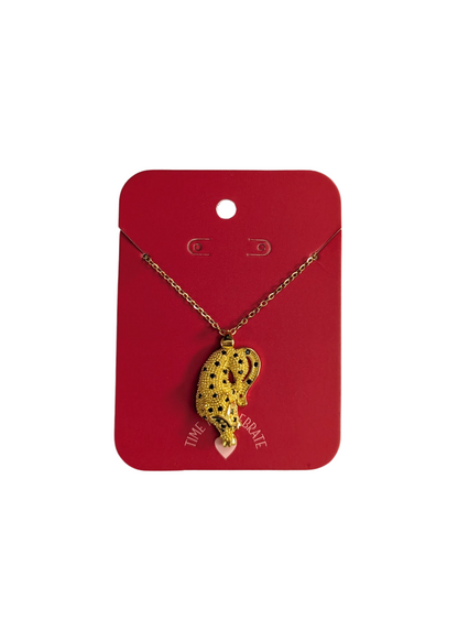 The Edit - Stainless Steel Gold Jewel-Encrusted Leopard Necklace