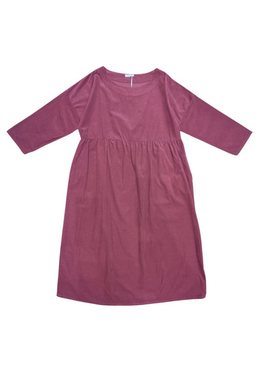 The Edit - Plum Needlecord Midi Smock Dress