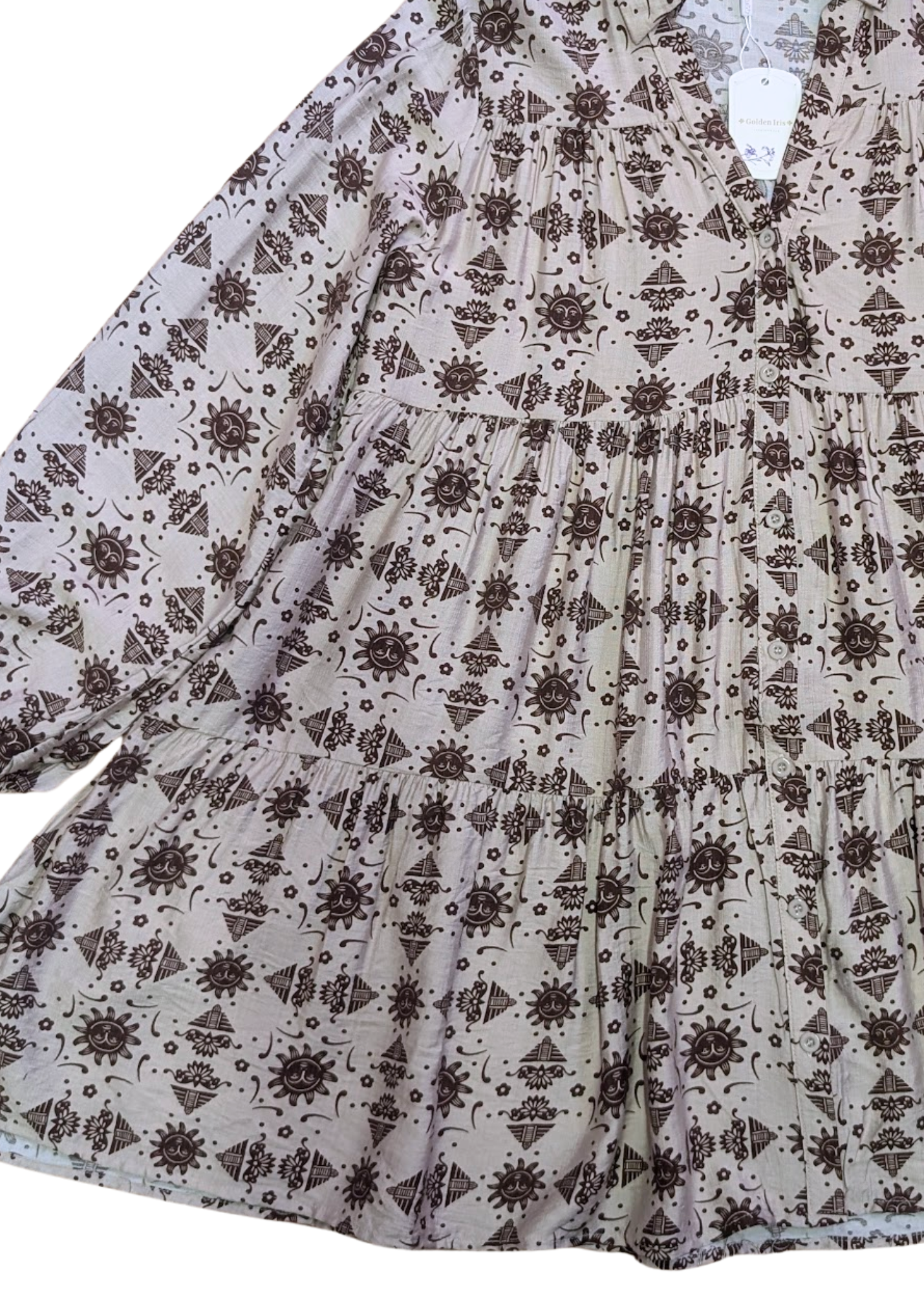 The Edit - Brown Cosmic Sun Print Shirt Dress