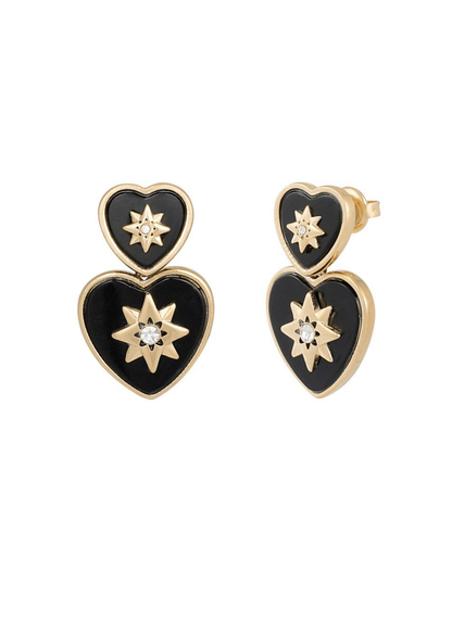 The Edit - Black Stone Heart Earrings with Star