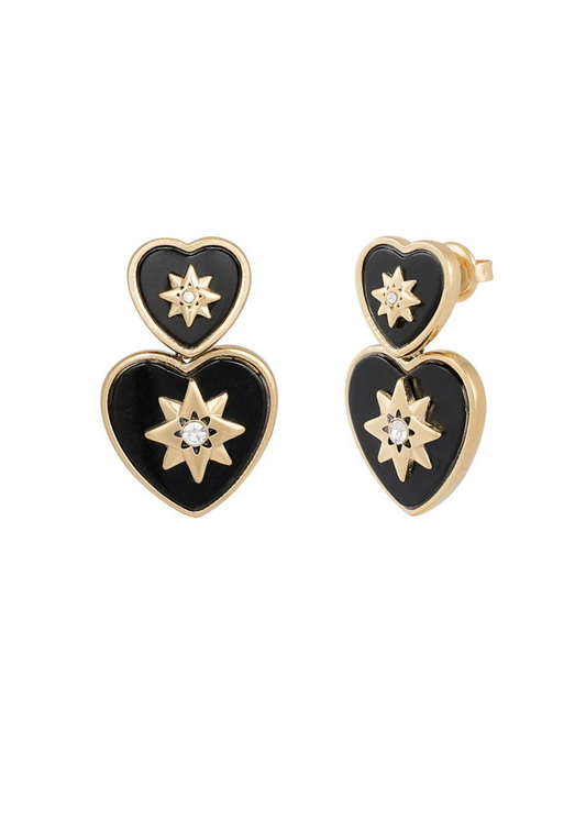 The Edit - Black Stone Heart Earrings with Star
