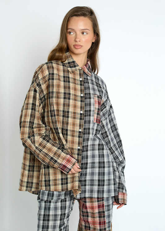 Daisy Street - Oversized Mismatch Check Patched Shirt