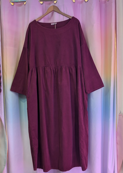 The Edit - Plum Needlecord Midi Smock Dress