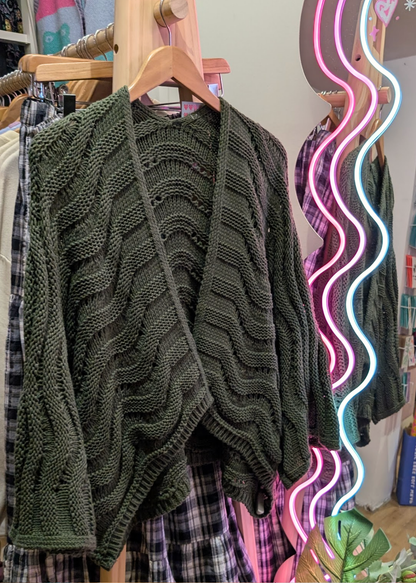 The Edit - Forest Green Wavy Knit Relaxed Cardigan