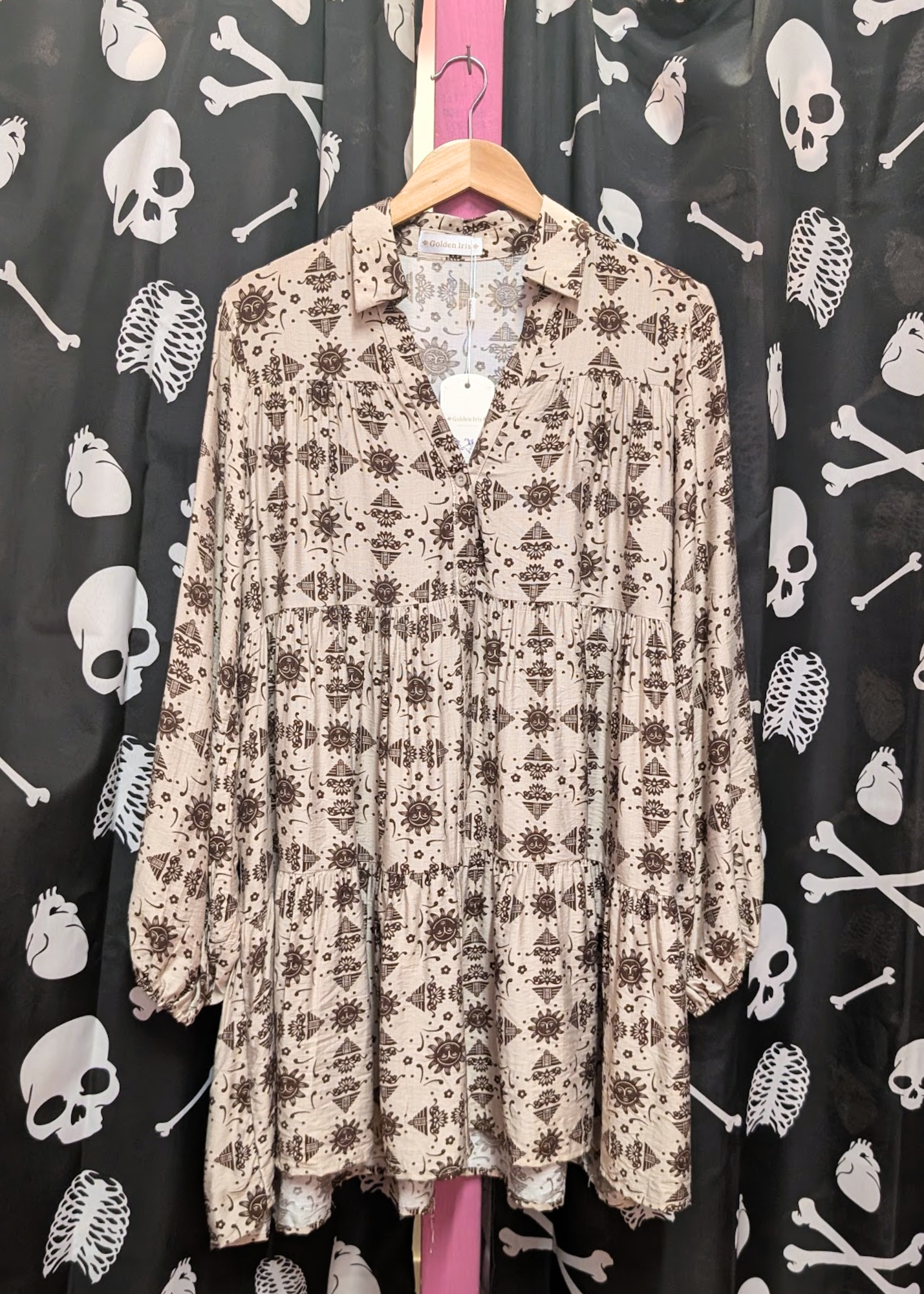 The Edit - Brown Cosmic Sun Print Shirt Dress