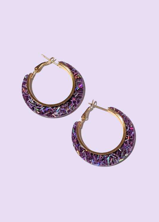 The Edit - Purple Iridescent Glitter Small Hoop Earrings