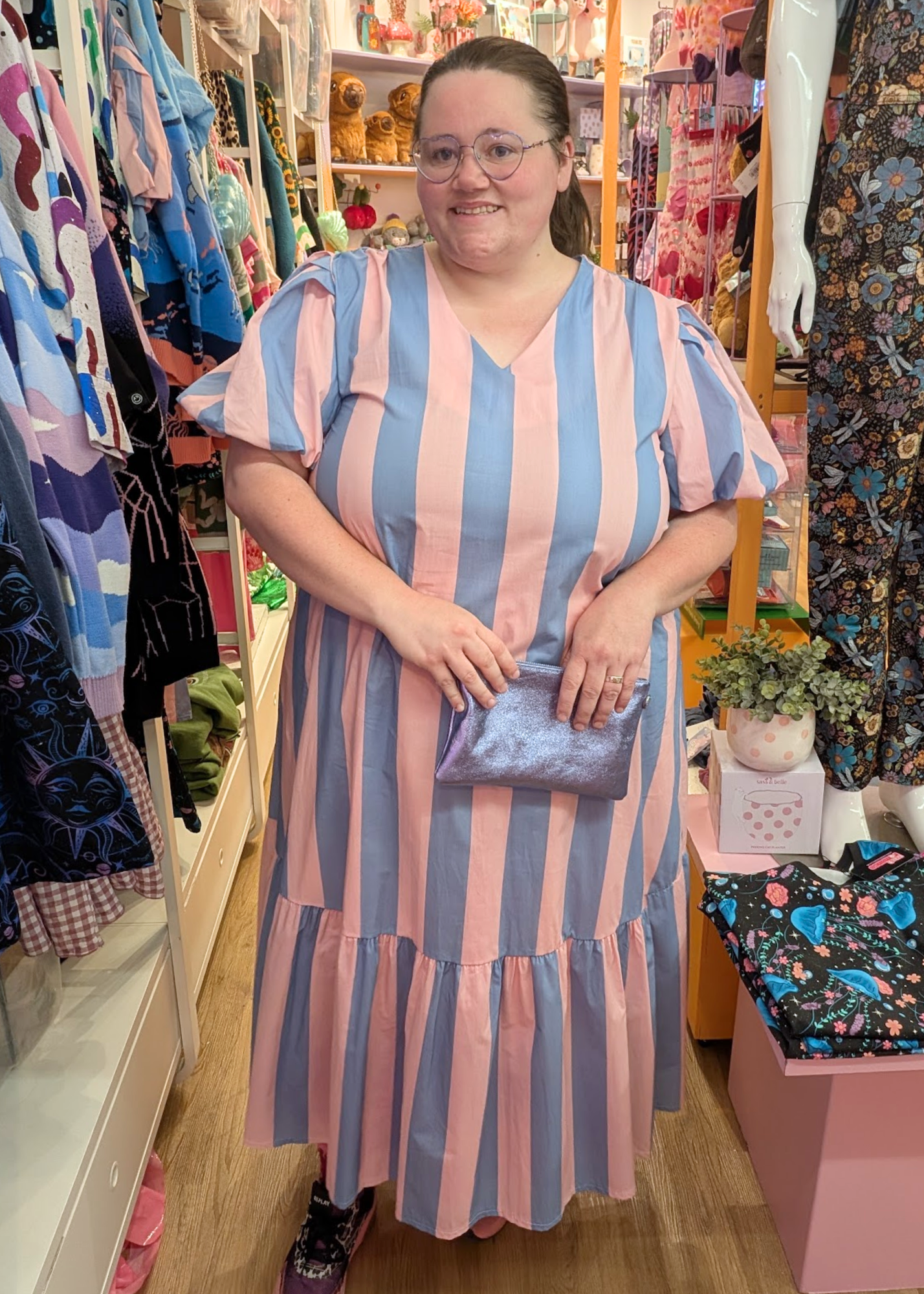 The Edit - Pink & Blue Vertical Stripe Maxi Smock Dress