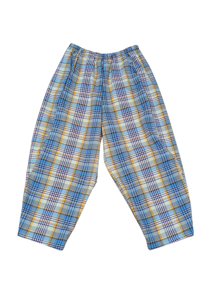 The Edit - Blue & Yellow Woven Check Cocoon Trousers