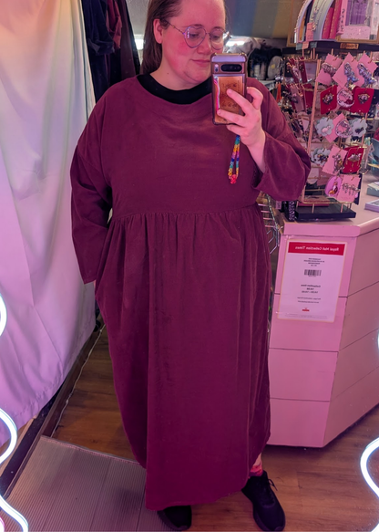 The Edit - Plum Needlecord Midi Smock Dress