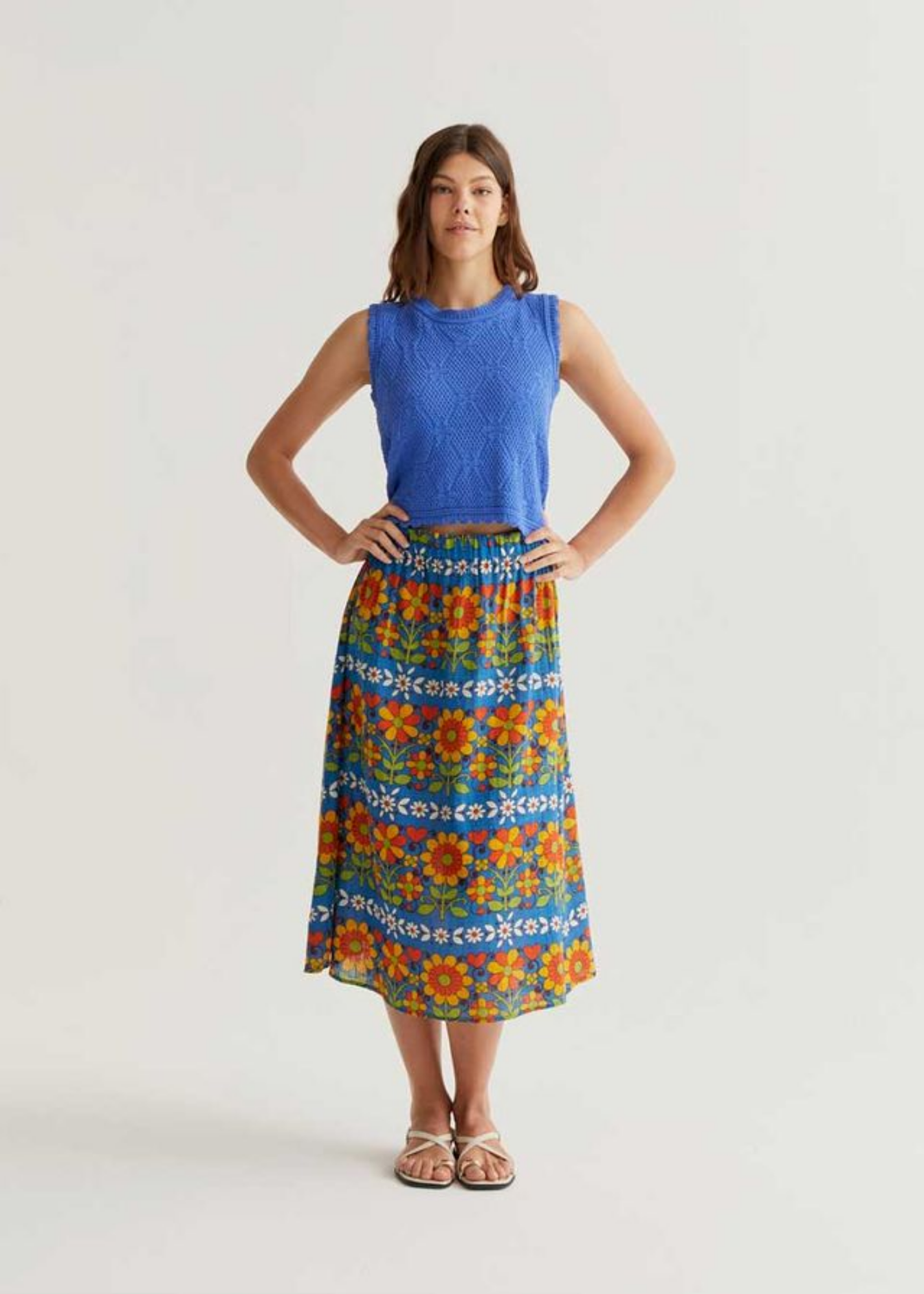 Compañia Fantastica - Retro Garden Print Midi Skirt