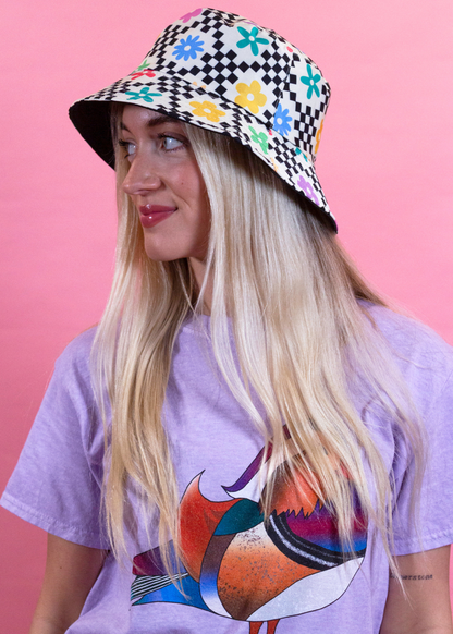 The Edit - Checked Pastel Flower Reversible Bucket Hat