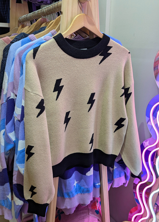 Noisy May - Beige Lightning Bolt Sweater