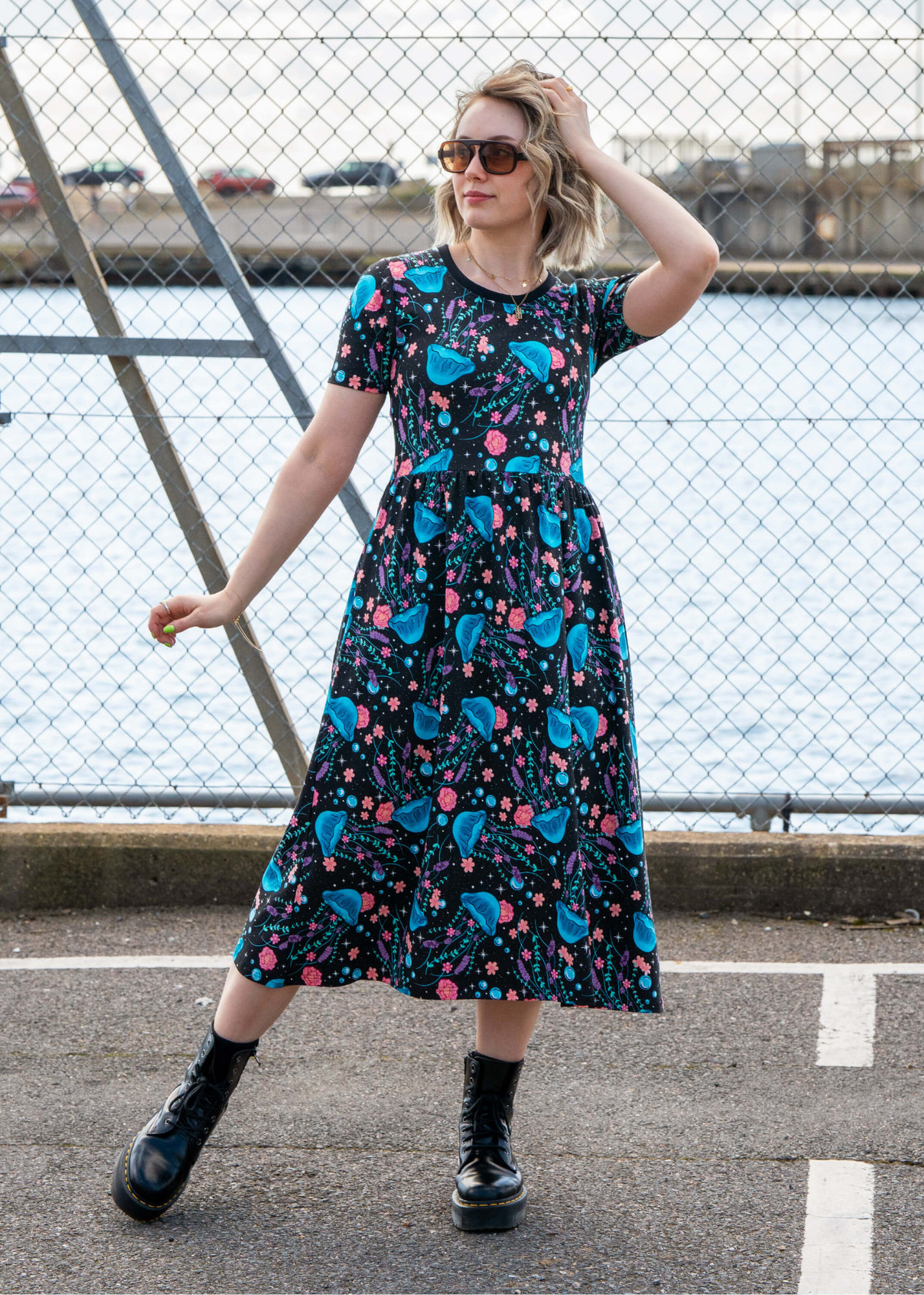 Rebel Romance - Floral Jellyfish Midi Stretch Dress