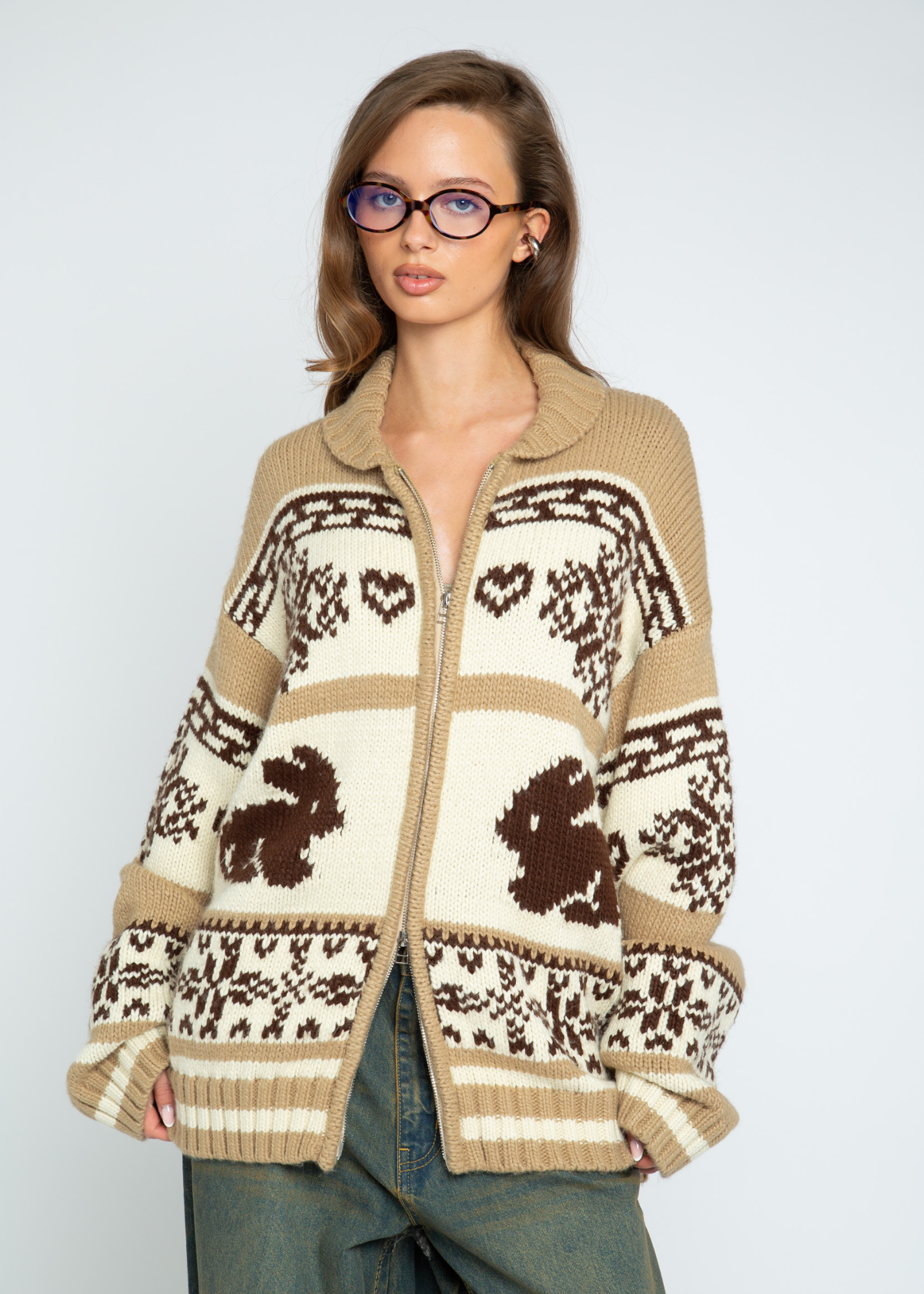 Daisy Street - Addison Bunny Knit Zip Up Cardigan