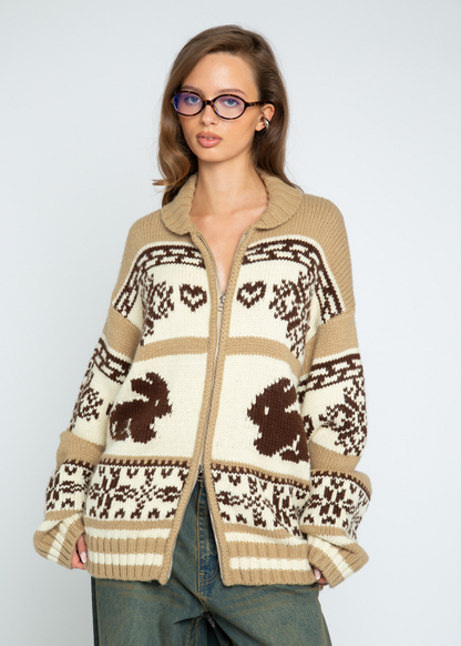 Daisy Street - Addison Bunny Knit Zip Up Cardigan