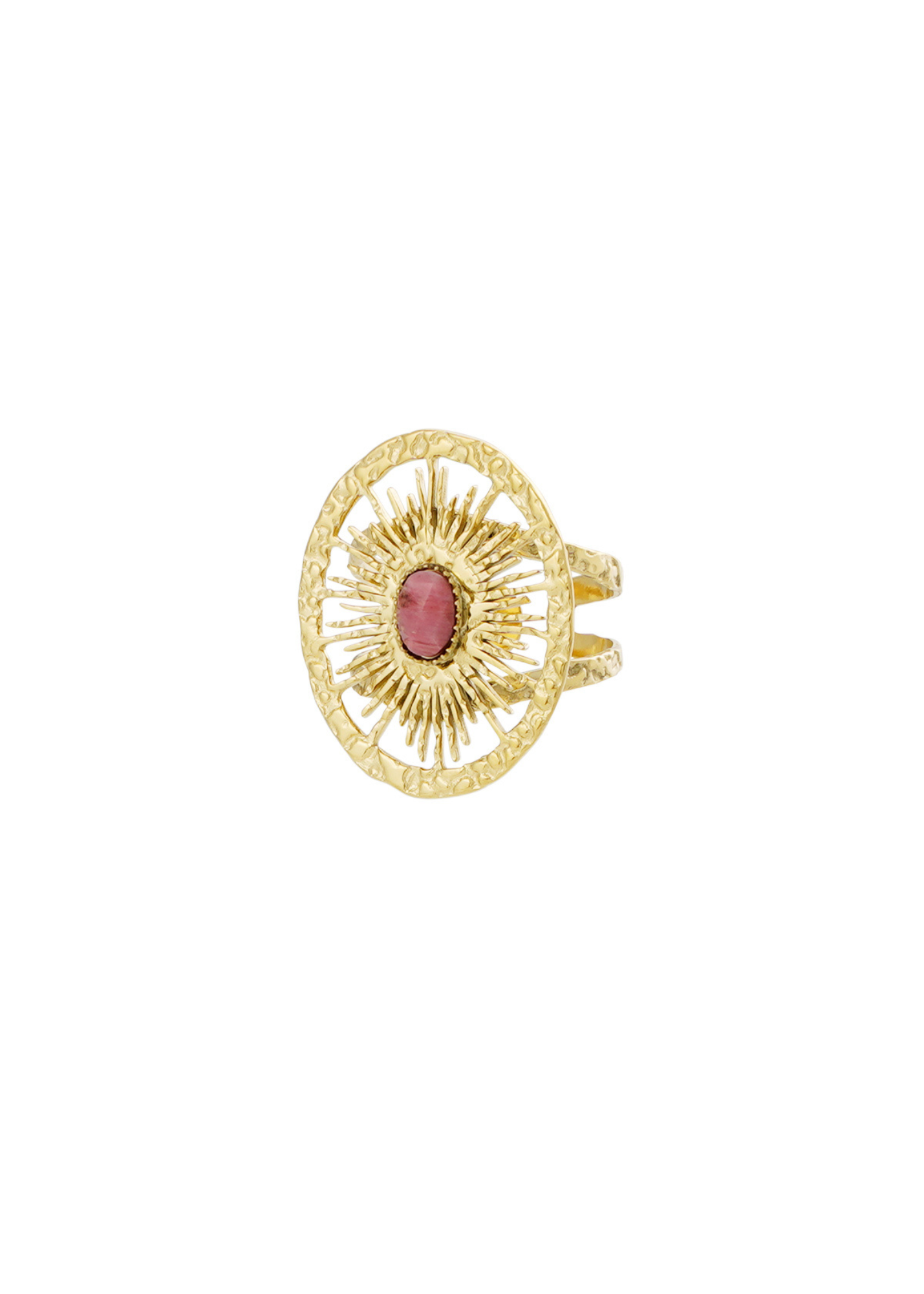 The Edit - Sunburst Ring in Gold with Pink Stone
