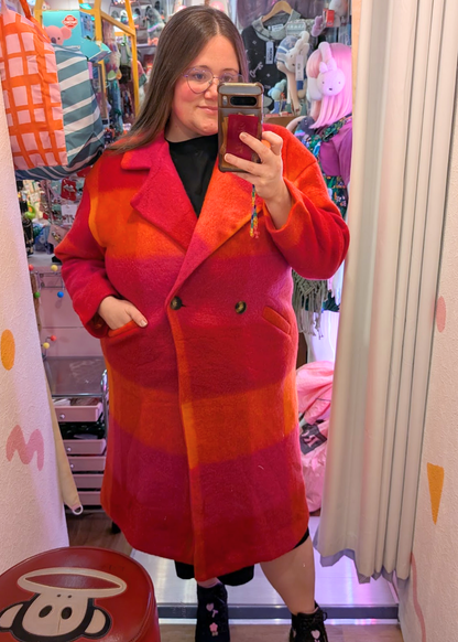 The Edit - Oversized Orange, Pink & Red Checked Coat