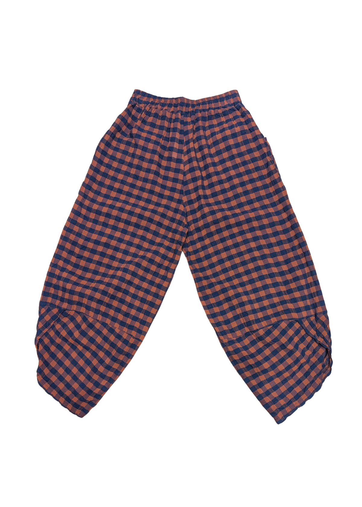 The Edit - Orange & Navy Checked Gingham Tulip Cocoon Trousers
