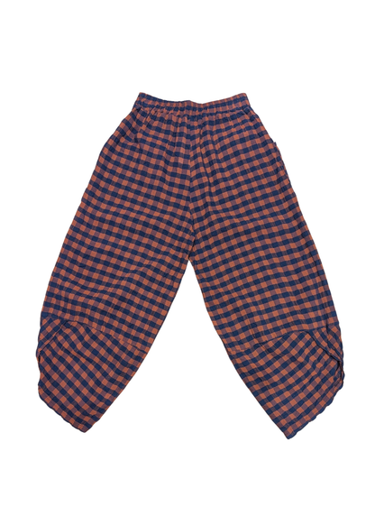 The Edit - Orange & Navy Checked Gingham Tulip Cocoon Trousers