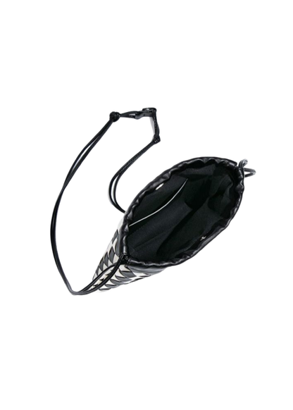 The Edit - Black & White Woven Check Drawstring Pouch Bag