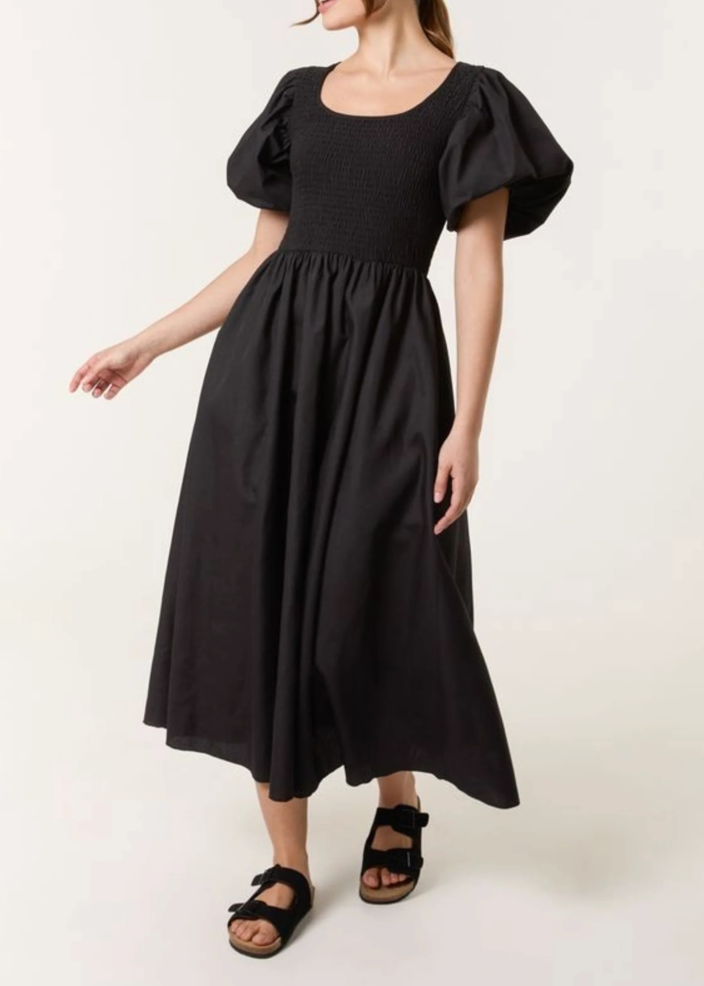 The Edit - Black Puff Sleeve Midaxi Dress